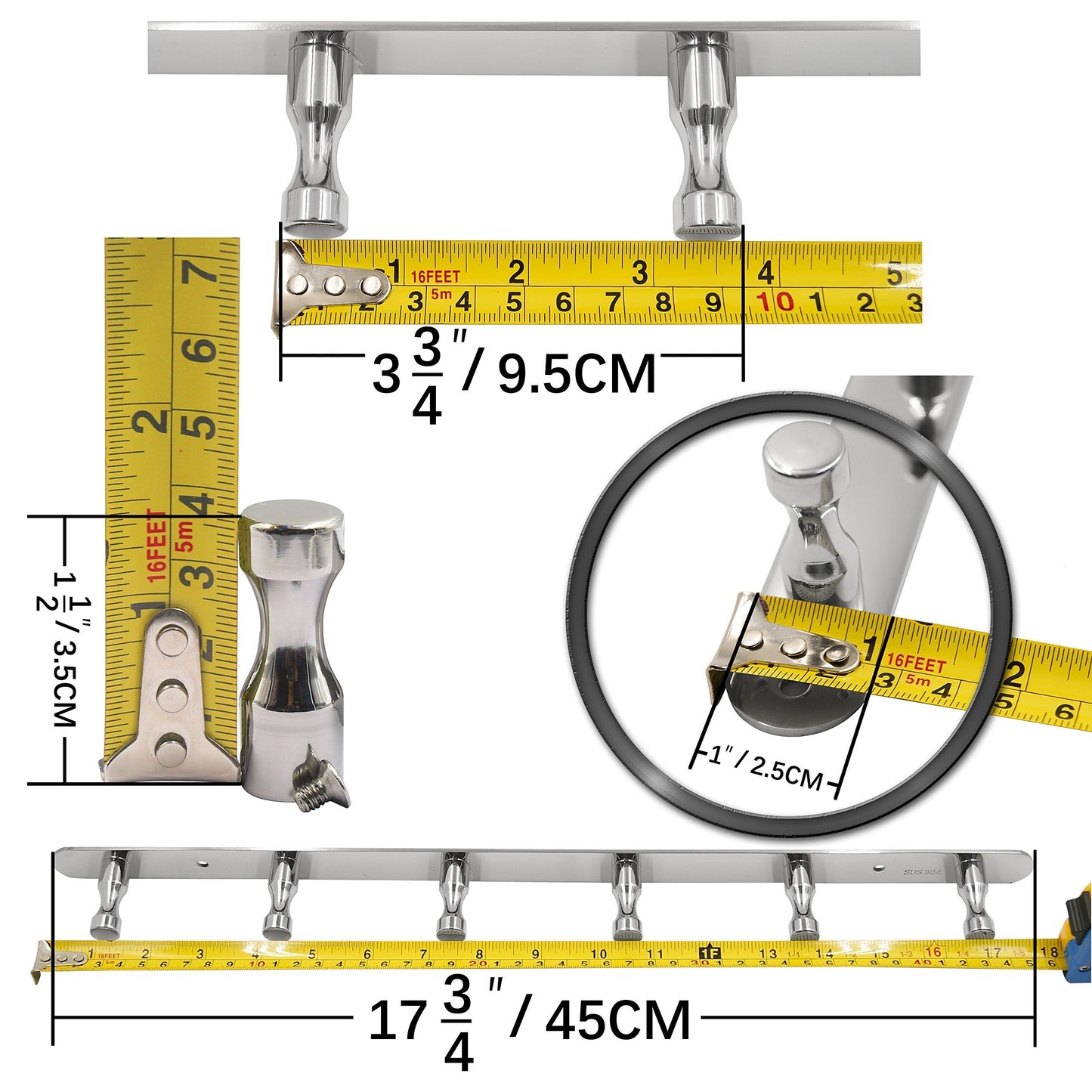 Buy webi 2 set sus 304 heavy duty 6 peg robe coat kitchen bath towel hooks bowling like wall door mounted garment hat rack hanger rail holder closet clothing garage home organizer storage polished iyz62