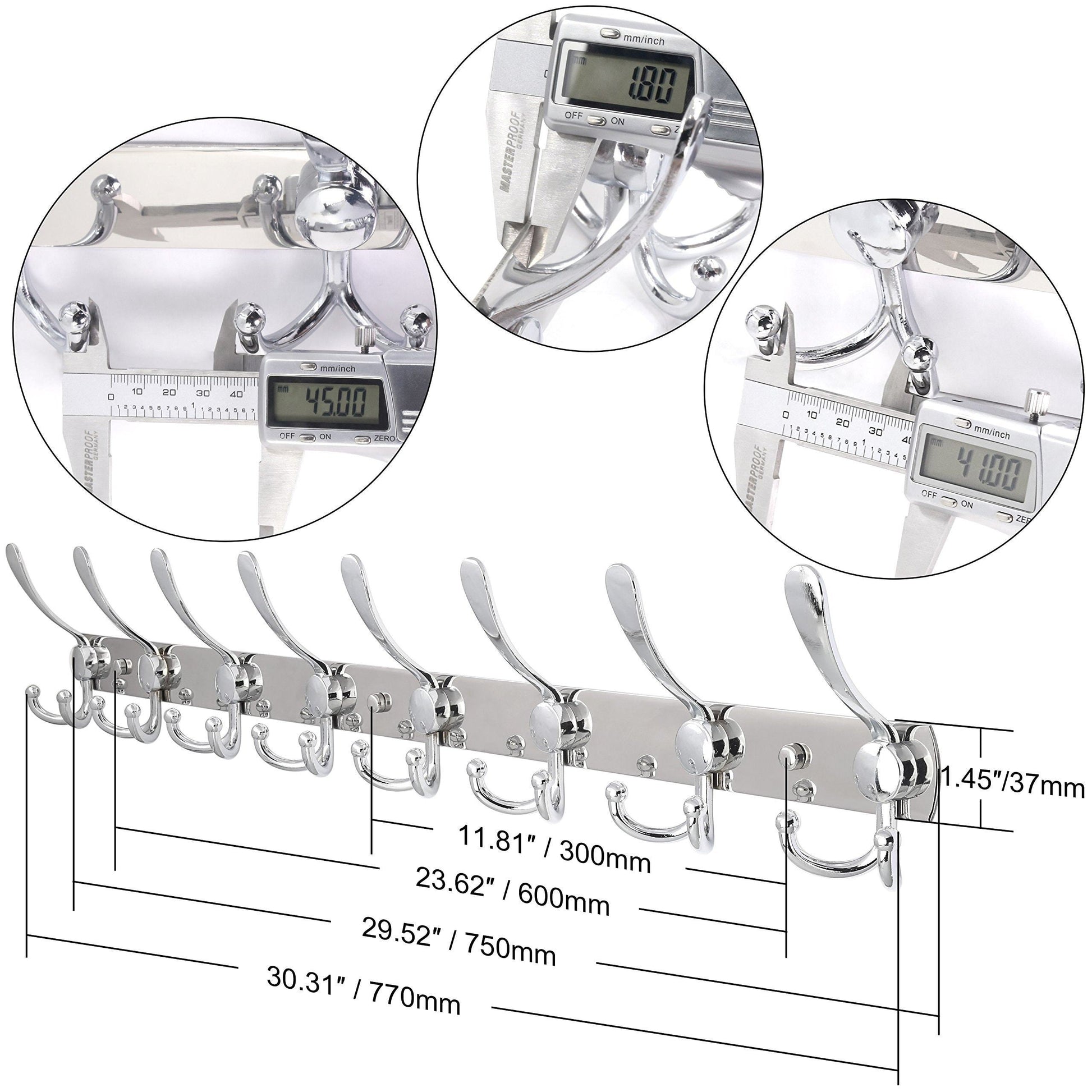 Amazon 2pacs webi 30 inch entryway robe hat clothes towel rack rail coat rack with 8 flared tri hooks wall mounted aluminum chrome finish