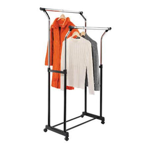 Heavy Duty Double Bar Hanging Garment Rack, Black/Chrome