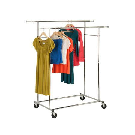 Dual Bar Adjustable Rolling Garment Rack, Chrome