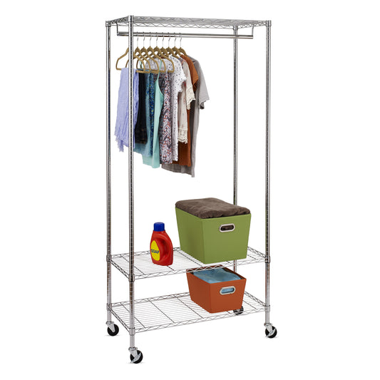 3-Shelf Deluxe Rolling Garment Rack, Chrome