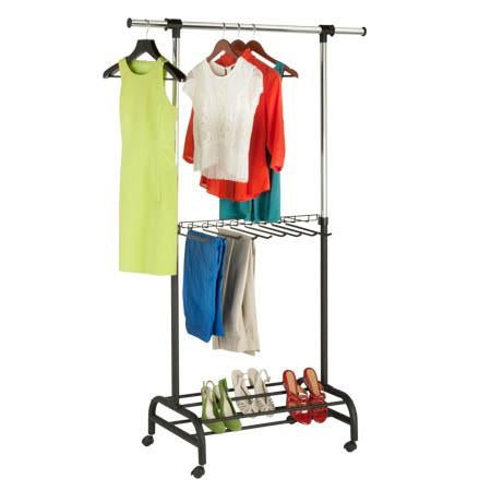 Rolling Garment Rack with Shelf and Shoe Storage