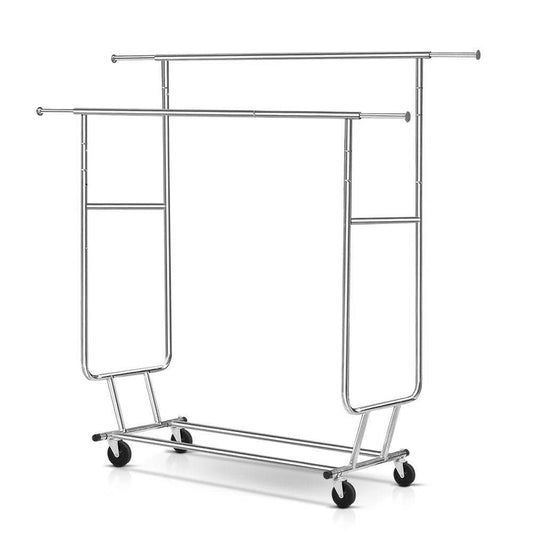 6Ft Garment Rack Double Rail Commercial Clothes Rolling Collapsible Hanger Stand