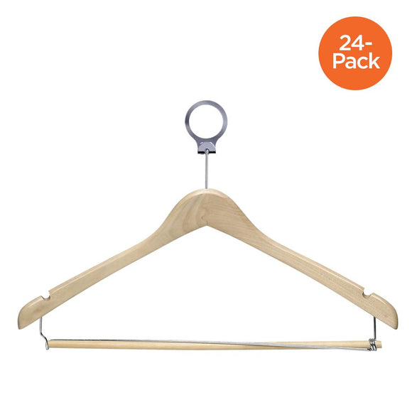 24-Pack Contoured Wood Hotel Hangers, Maple