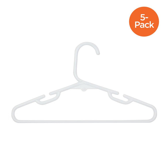 5-Pack Kids Plastic Hangers with Notches, White