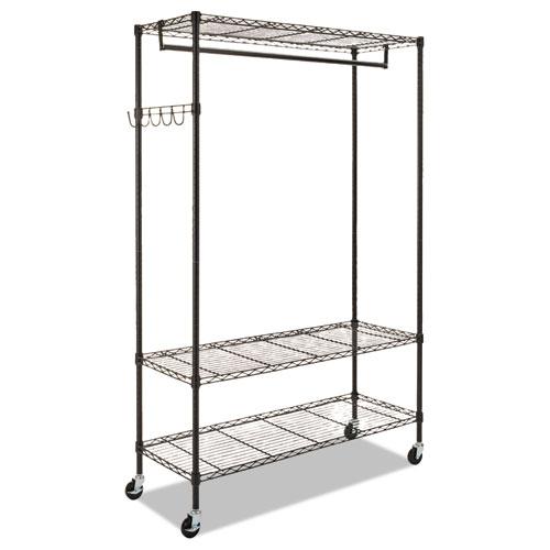 Alera Wire Shelving Garment Rack, Black Steel w/ Casters