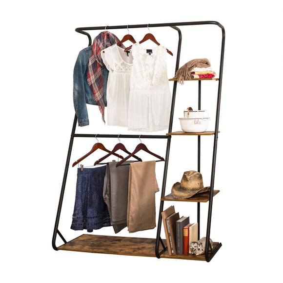 Z-Frame Free-Standing Closet, Double-Bar Garment Rack with Shelves