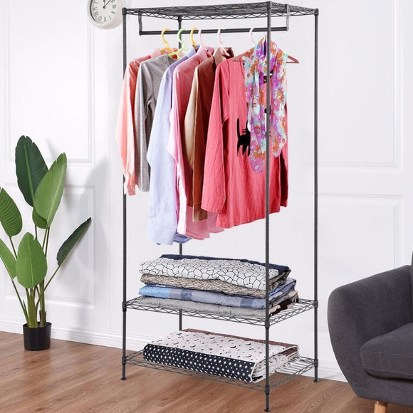 3-Tier Clothing Garment Rack Hanger Shelving Wire Shelf Dress Wardrobe Portable Home Furniture