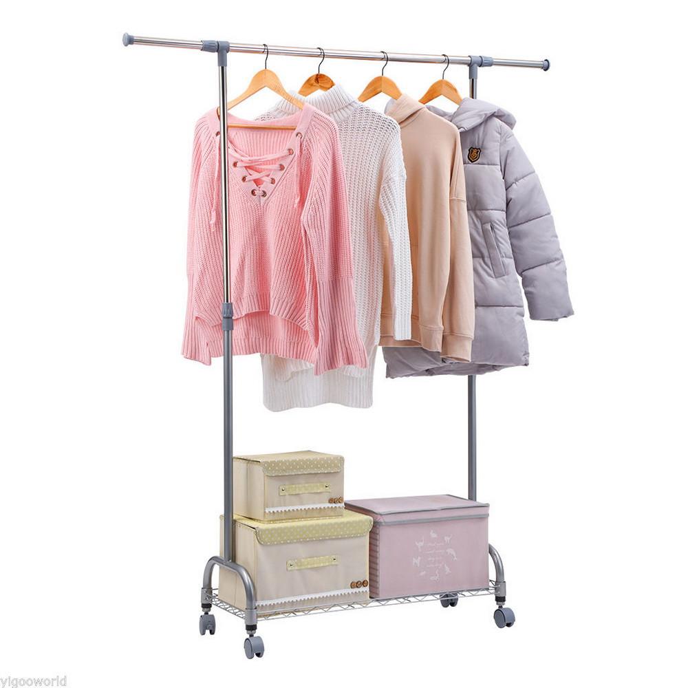 Mini Layer Network Horizontal Bar Adjustable Garment Rack Hanger Silver