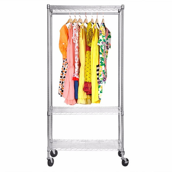 Heavy-duty Stainless Steel Rolling Garment Rack with Shelving
