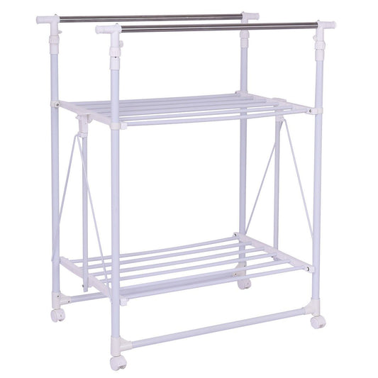 Folding Adjustable Rolling Clothes Rack Hanger with 2 Shelves