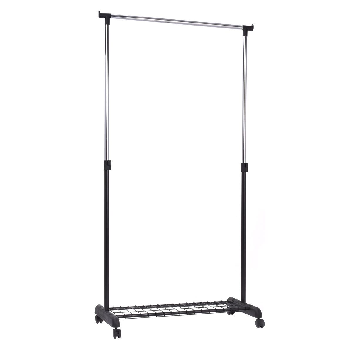 Adjustable Rolling Garment Rack Heavy Duty Clothes Hanger w/ Shoe Rack Portable