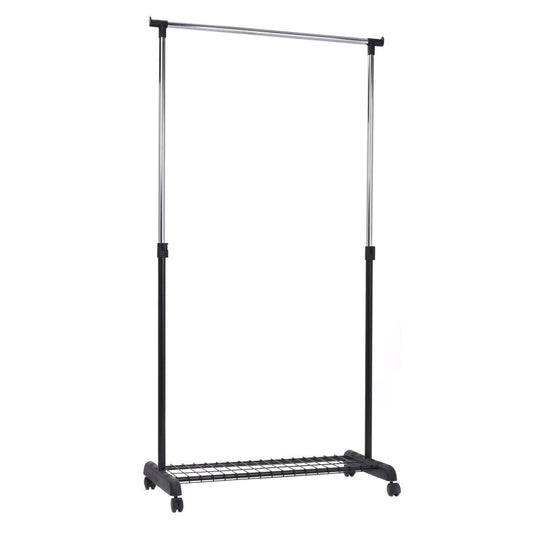 Adjustable Rolling Garment Rack Heavy Duty Clothes Hanger w/ Shoe Rack Portable