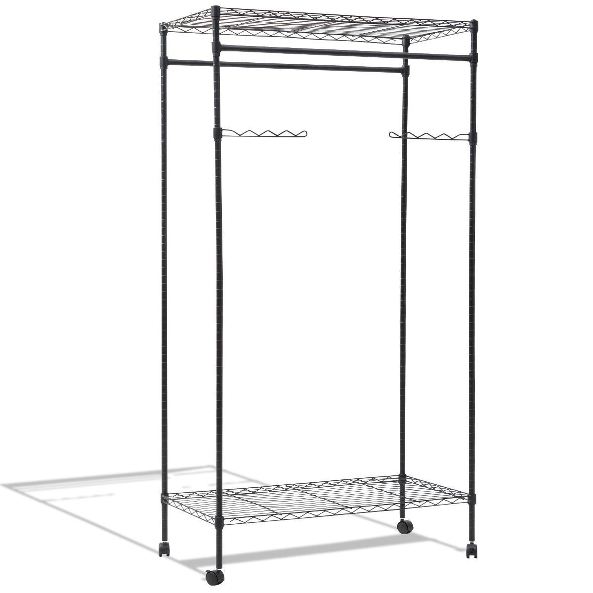 Double Hanging Rolling Adjustable Rod Portable Garment Rack