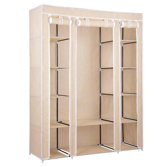 53" Portable Wardrobe Storage Clothes Closet Organizer Beige